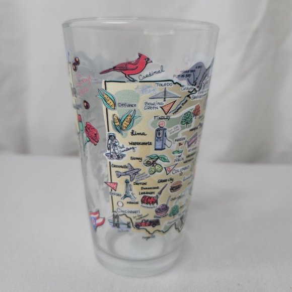 State of Ohio Map Hotspots Cocktail Drink Glass By Fish-Kiss 6" Tall - Picture 2 of 6